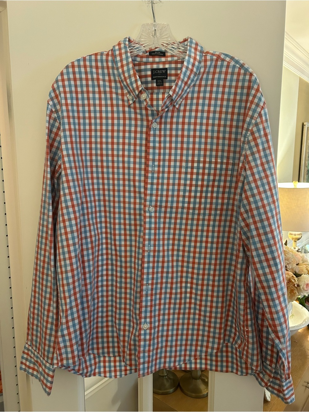 J. Crew Men’s Orange and Blue Plaid Button-Down Shirt